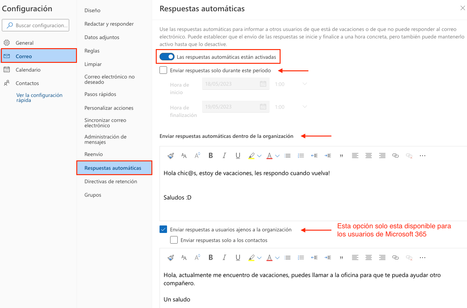 Cómo configurar las respuestas automaticas en Outlook