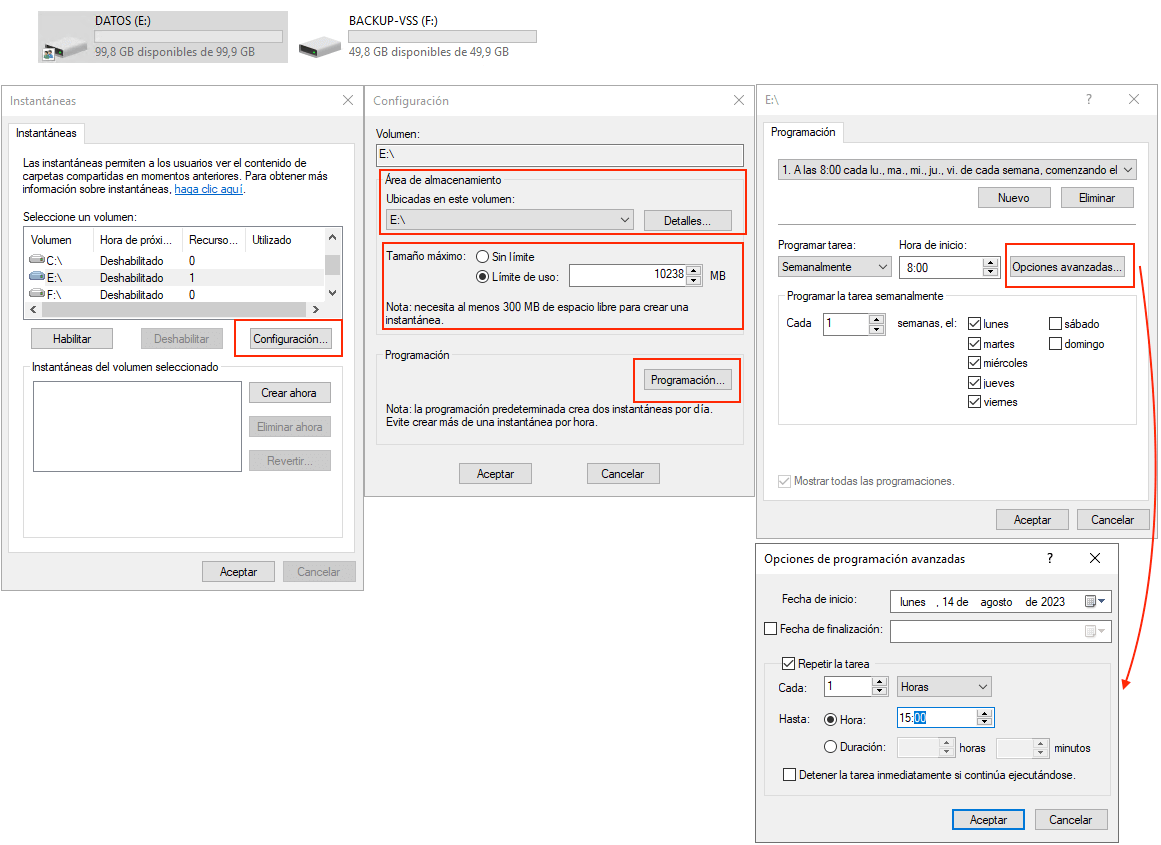 Programar snapshots en Windows Server