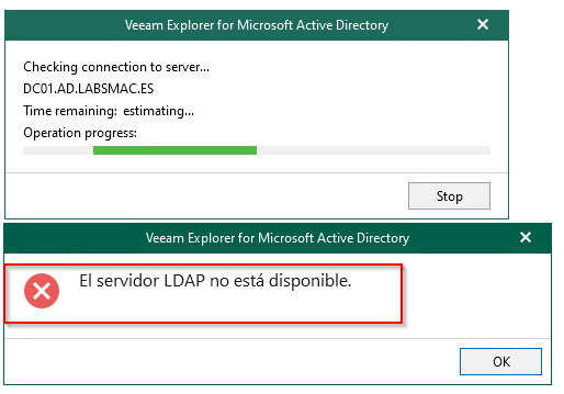 El servidor LAP no esta disponible en Veeam Backup