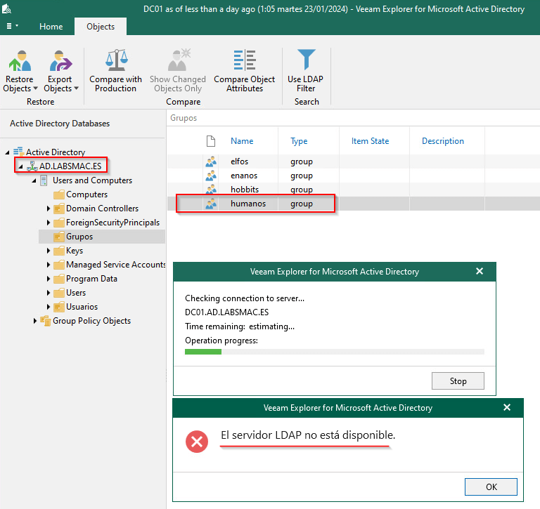 Error, el servidor LAP no esta disponible en Veeam Backup