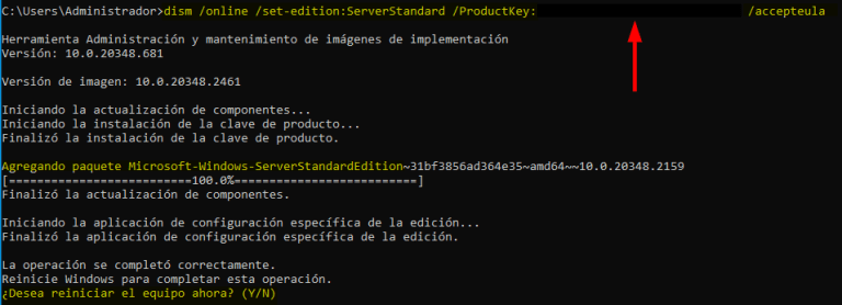 Convertir Windows Server 2016, 2019, 2022 Evaluation a Standard