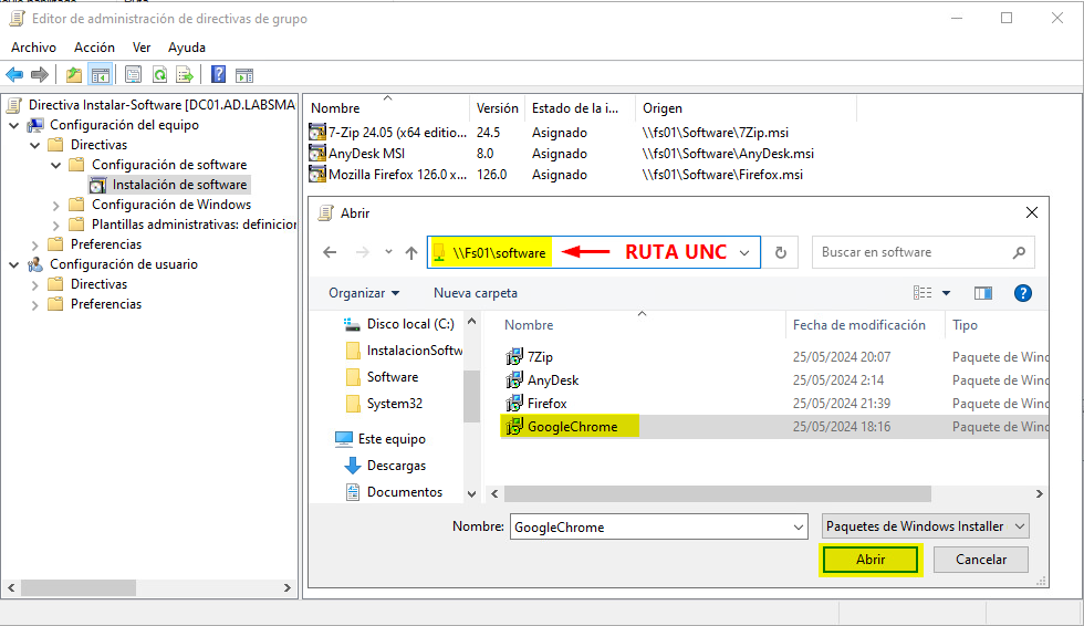 Instalar software gpo msi paquete Windows