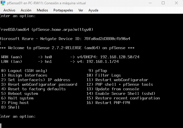 Consola de pfsense