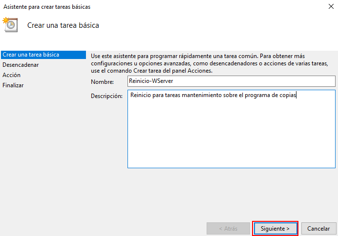 tarea para apagar o reiniciar Windows