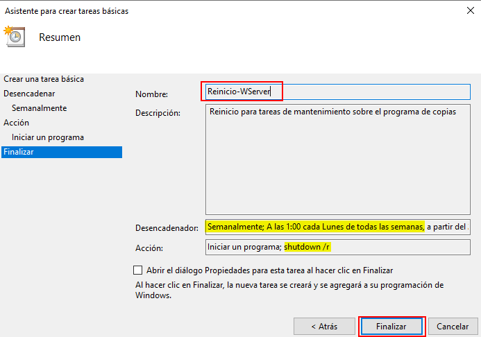 crear tarea para reiniciar o pagar un equipo o servidor de Windows