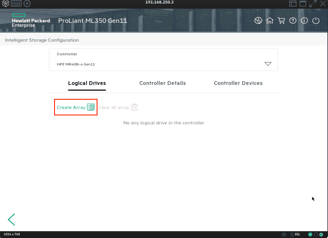 crear array en servidor hpe prolian