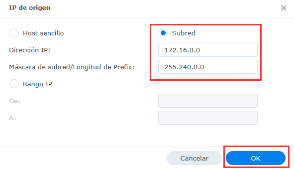 añadir regla firewall para dockers en synology