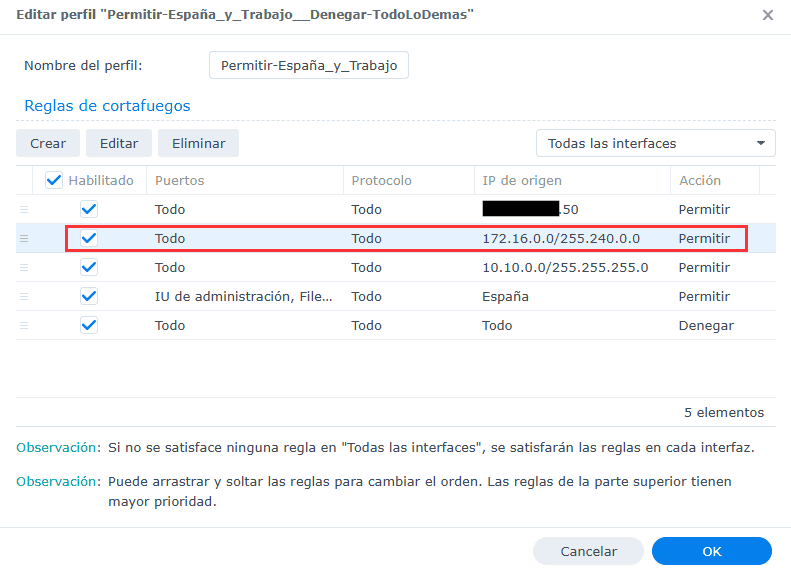 regla de firewall para permitir trafico de docker a synology