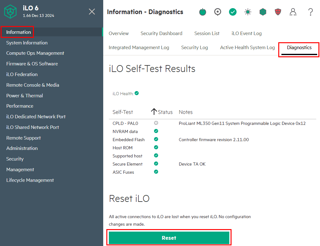 Cómo reiniciar el sistema iLO en un servidor HPE
