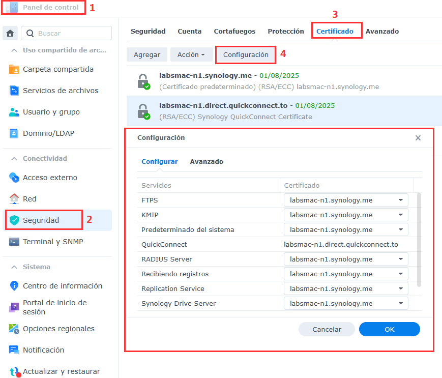 Aplicar certificado Wildcard a las aplicaciones de Synology