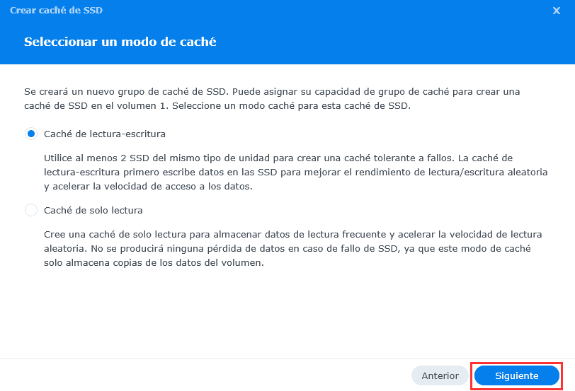 crear cache de ssd lectura y lectura-escritura en nas synology
