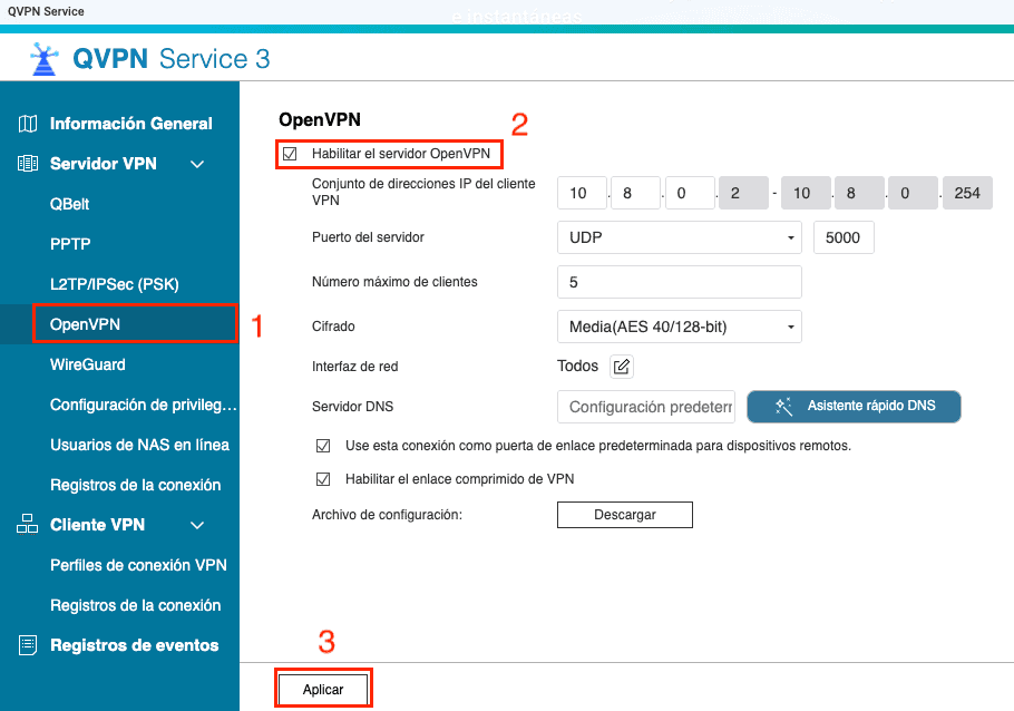 Configurar openvpn en qnap