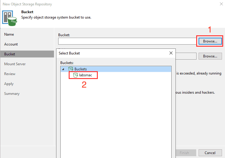 bucket s3 en veeam backup replication