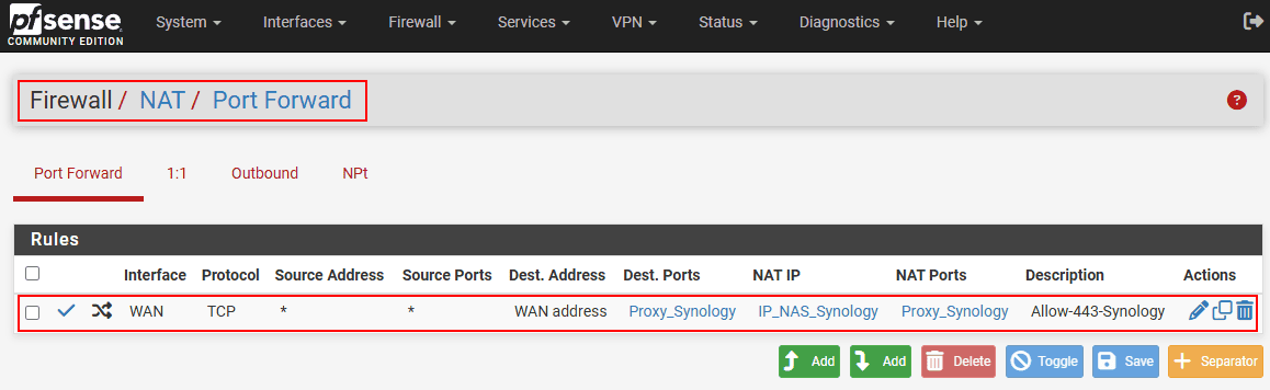 nat port forwarding en pfsense