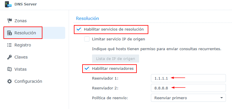 Configurar Synology como servidor DNS